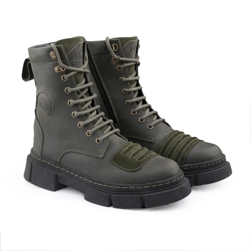 Bacca Bucci Olive Sinister Oil Pull Up Leather Combat Boots for Men | Best Price UAE